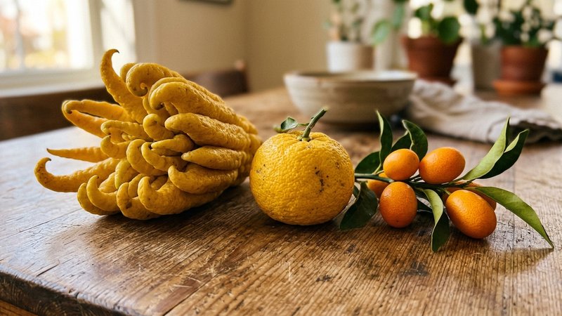 Agrumes exotiques : main de Bouddha, yuzu et kumquat