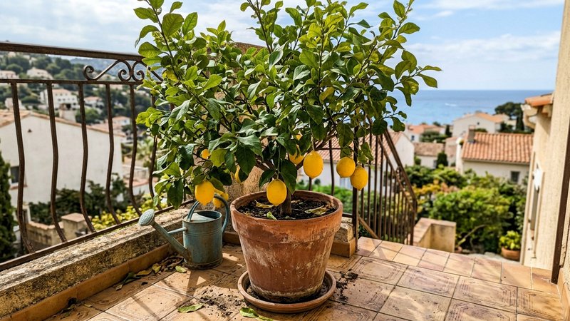 Citronnier en pot sur un balcon ensoleillé