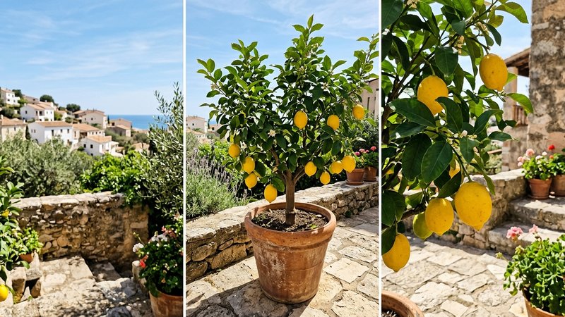 Citronnier en pot sur une terrasse ensoleillée
