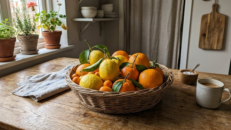 Panier d'agrumes variés récoltés au jardin