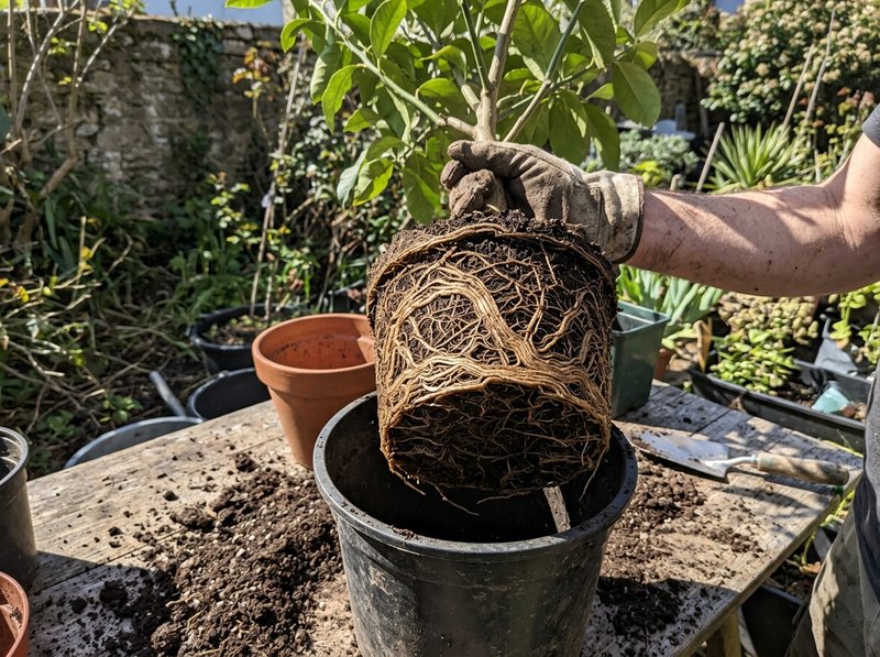 Citronnier avec chignon racinaire sorti de son pot